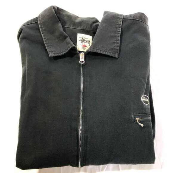 Stussy mens L black zip up lightweight cotton jacket workwear streetwear surfer - Picture 13 of 13